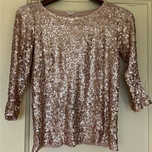J.Crew Gold Sequin Shirt Top Blouse XS S Sparkle Metallic